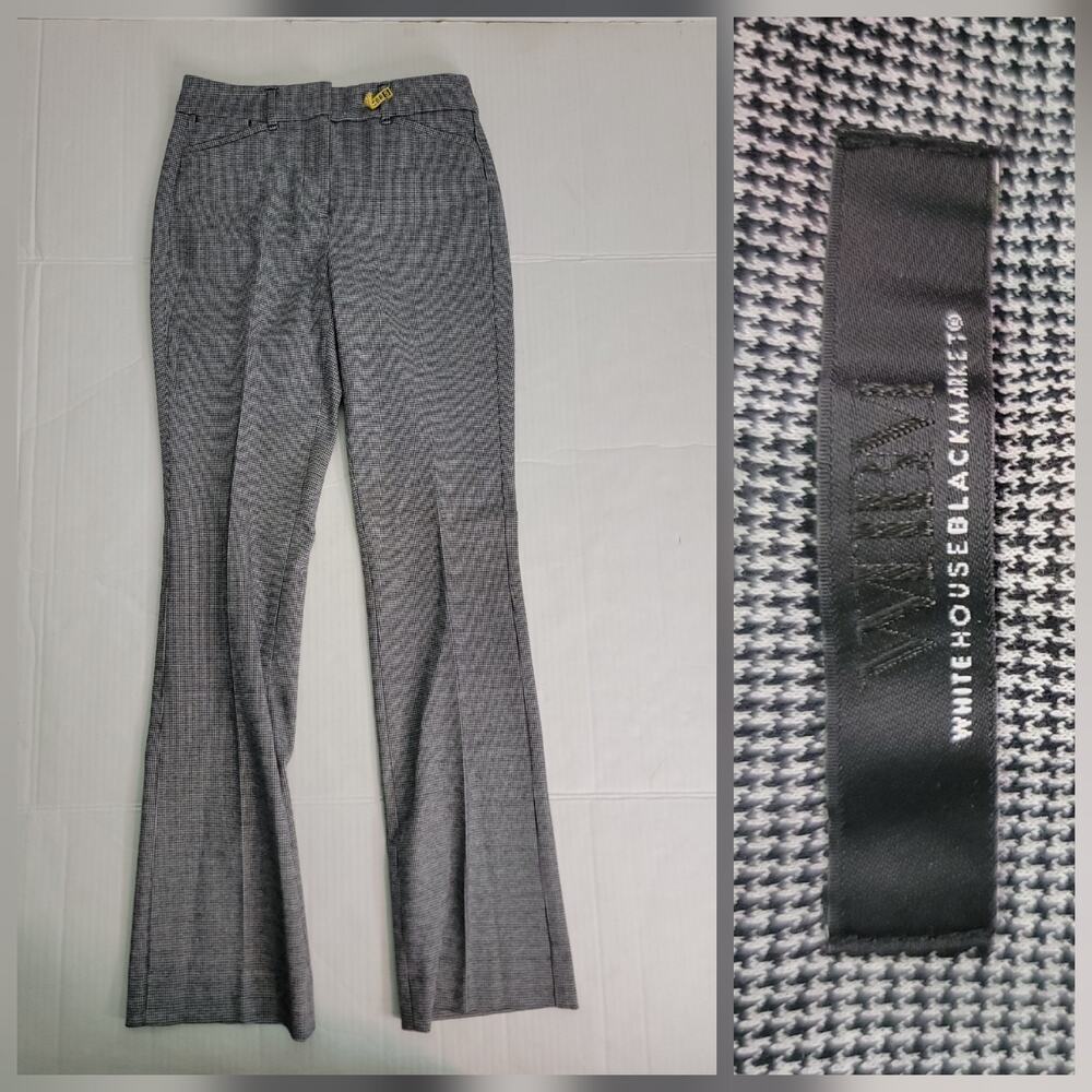 WHBM Houndstooth Trouser Pants Sz 0 Straight High Rise Office Siren